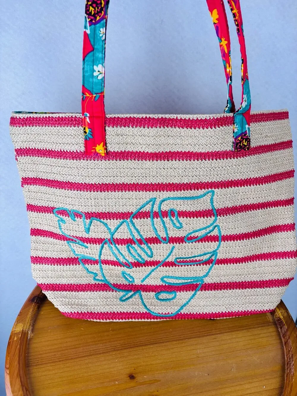 Vera Bradley Rumba Beach Tote Straw Woven Pool Bag Tropical Resort Travel Large